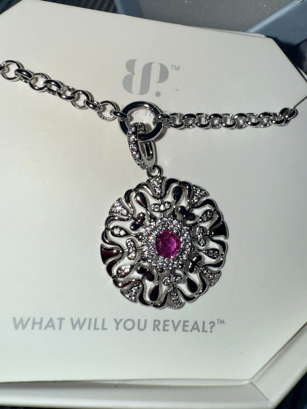 Bomb party NWT Brighton Silver Floral Pendant Necklace with Pink Center Stone